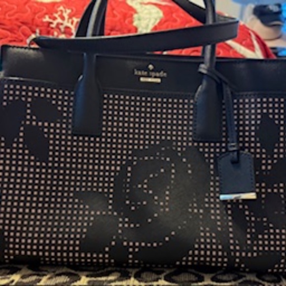 Kate Spade New York Satchel Tote – Black with Rose Cutout Design - Picture 1 of 6